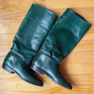 Vintage 1970s Elastomere Hunter Green Leather Riding Boots Made in Italy